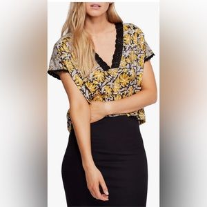 Free People Leilani Floral Crochet Short Sleeve Top Size Large